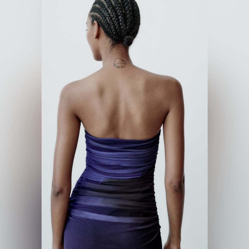 ZARA STRAPLESS PRINTED TULLE DRESS - Picture 7 of 9